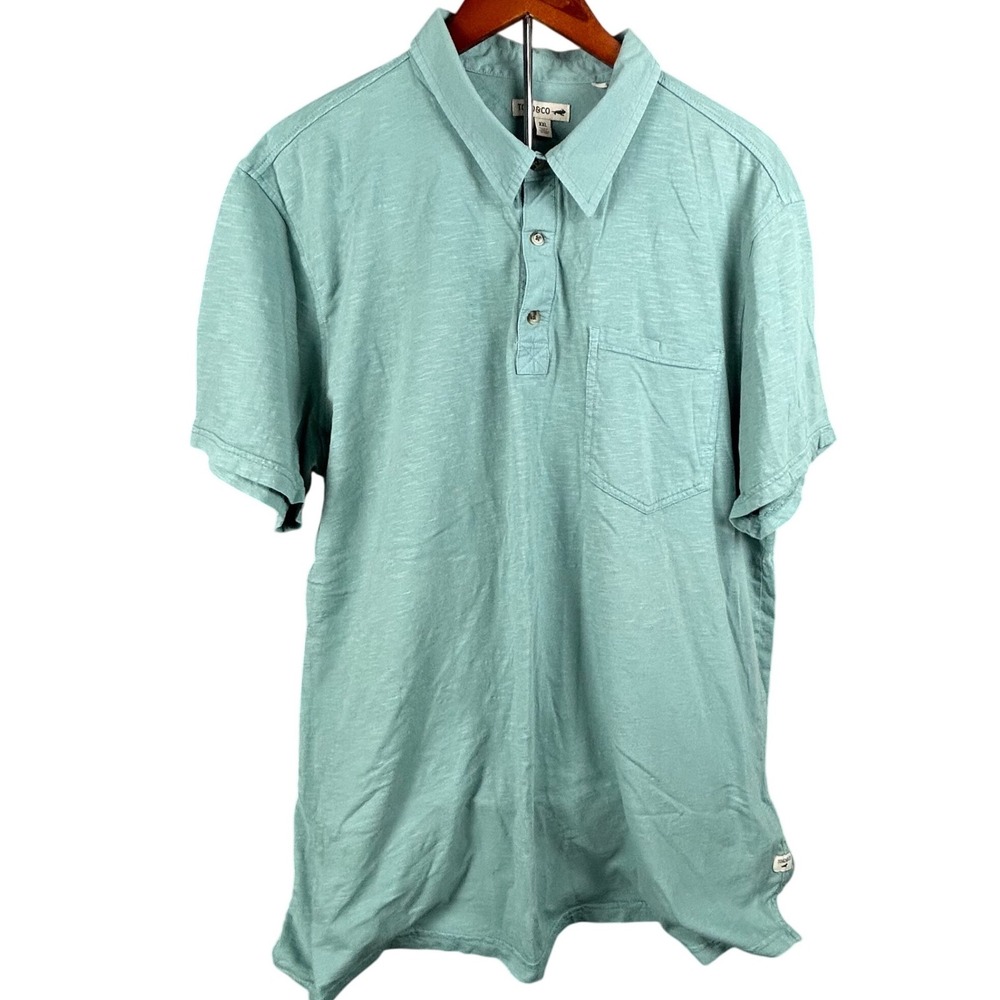 Toad&Co Mens XXL Short‎ Sleeve Slub Knit Polo Shirt Teal Green Chest Pocket